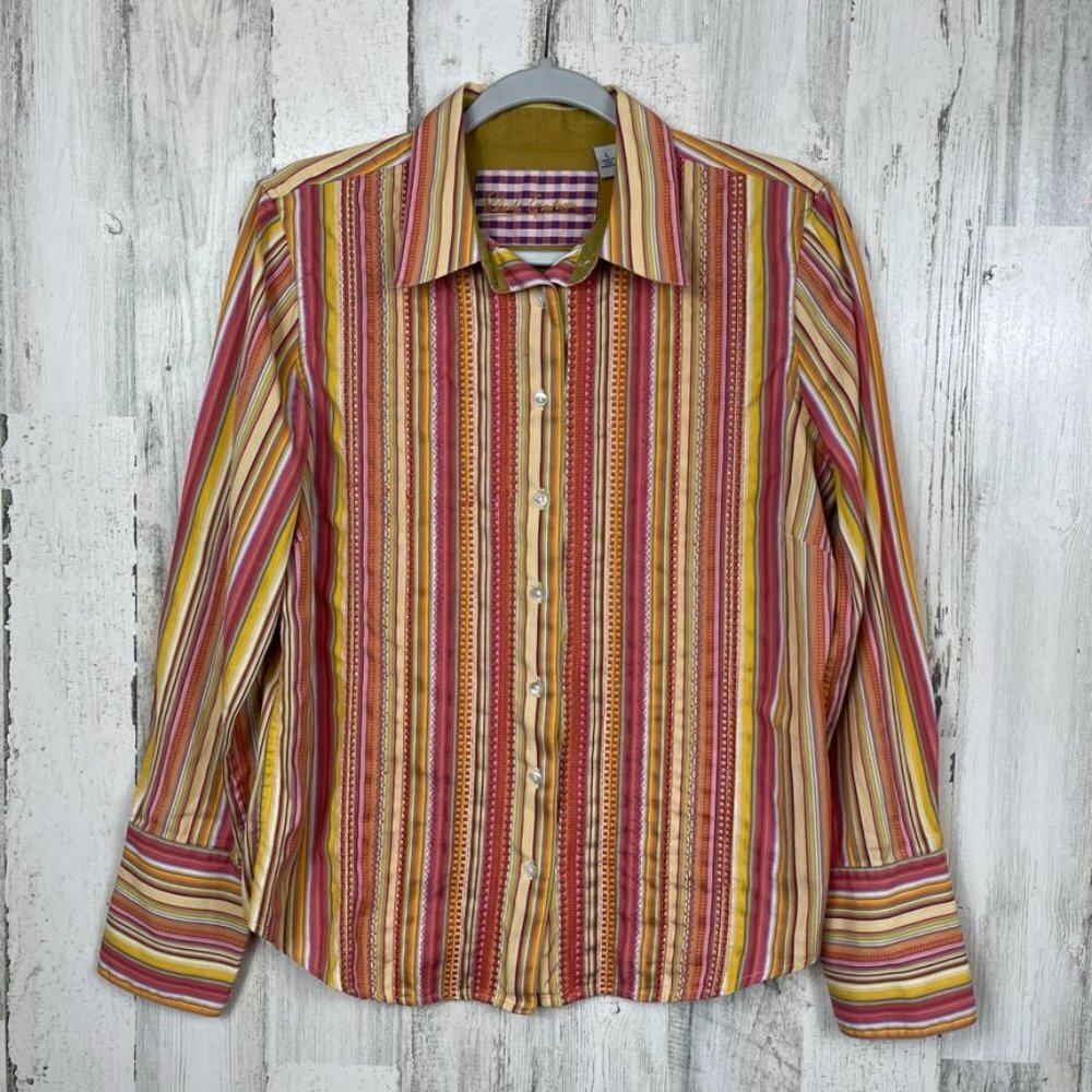 Robert Graham striped button up shirt‎ colorful boho embroidery Large